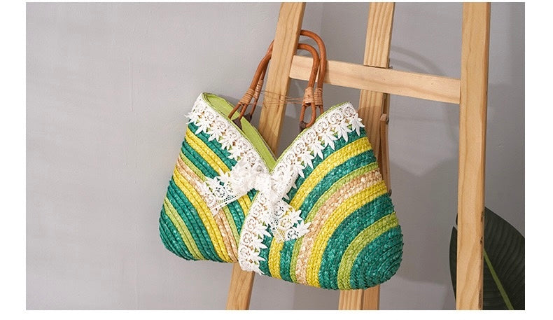 Woven straw bag(Green)