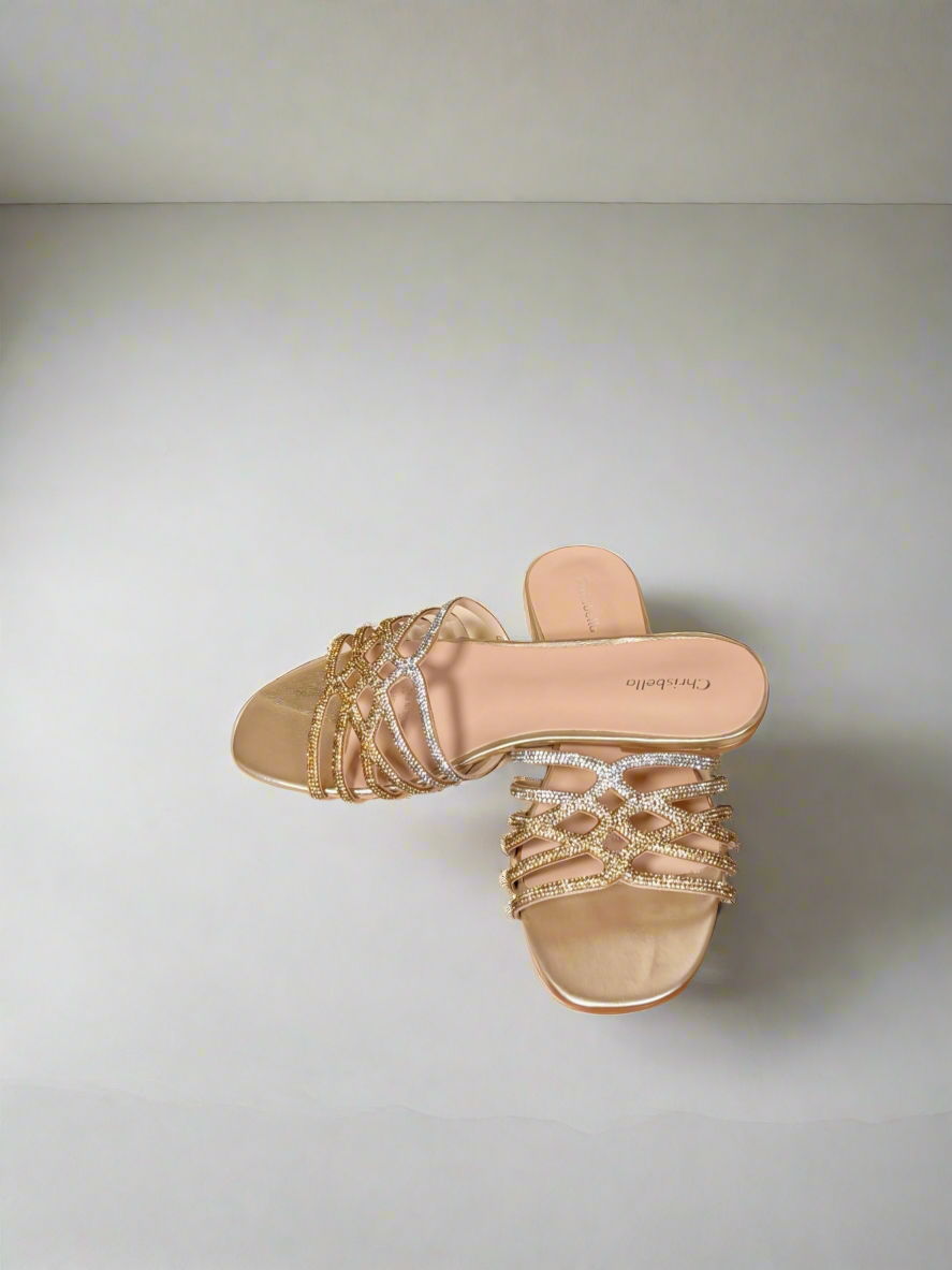 CHRISTBELLA OMBRÉ RHINESTONE SLIPPERS(SILVER-GOLD)