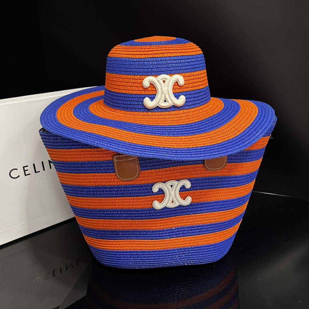 Electric Vibe Striped Hat & Tote Set(blue/orange)(PREORDER)
