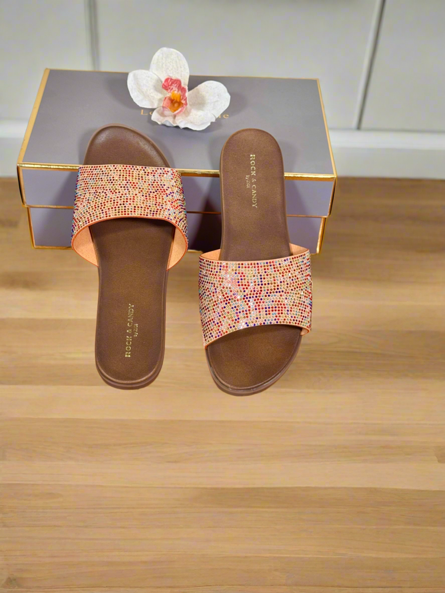 Multicolor Rhinestone Flat Slides