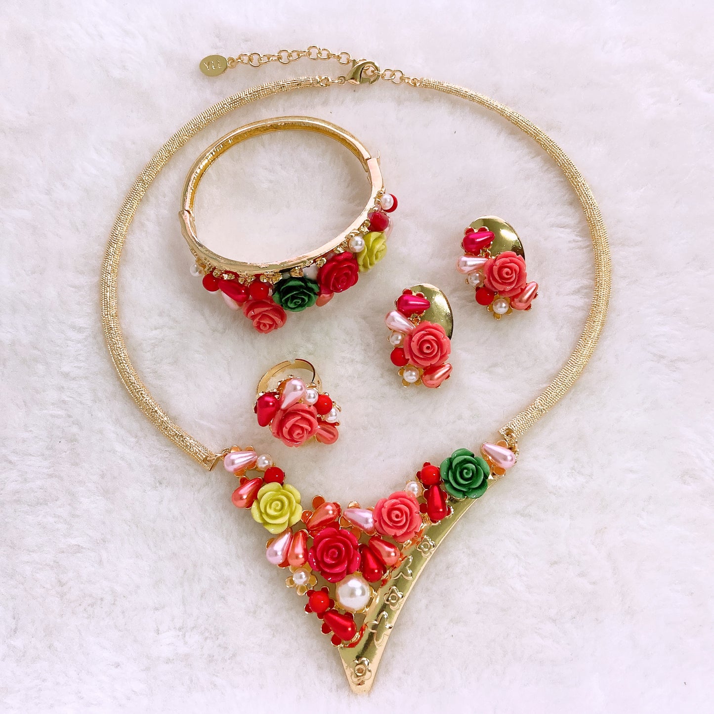 18K
High quality Italian Gold Floral Candy Beads jewelry Set