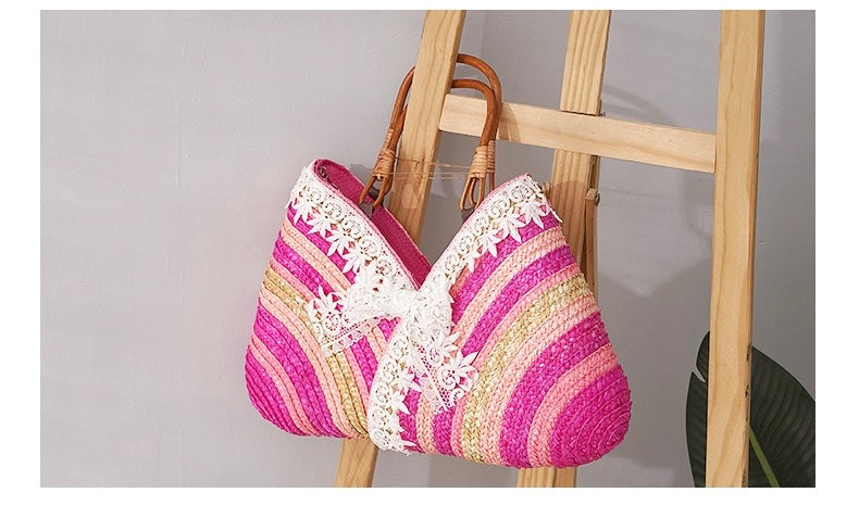 Woven straw bag(PINK)