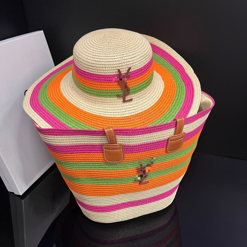 Tropical Vibes Neon Stripe Hat & Tote Set (PREORDER)