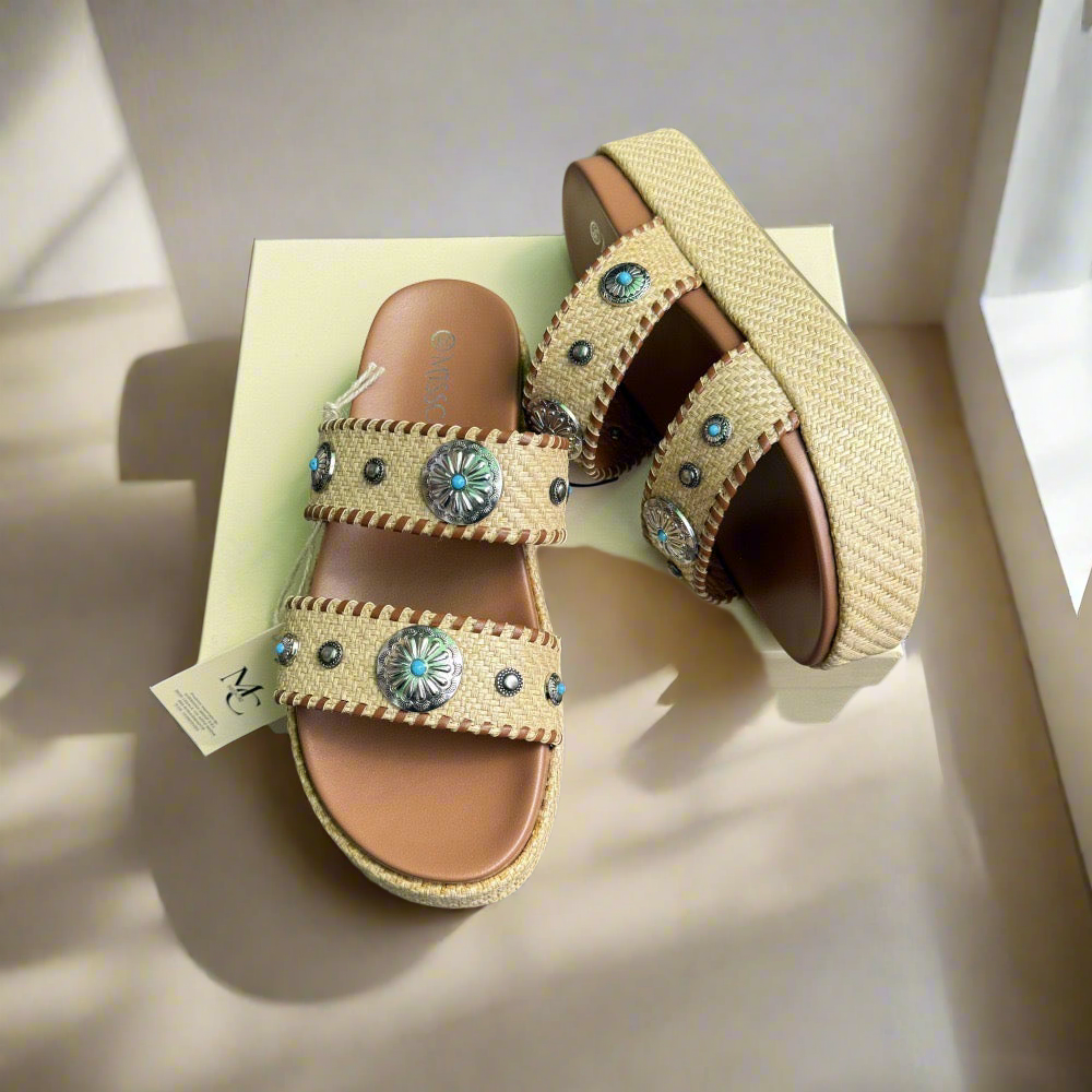 BOHO LUXE RAFFIA PLATFORM SANDALS(BEIGE)