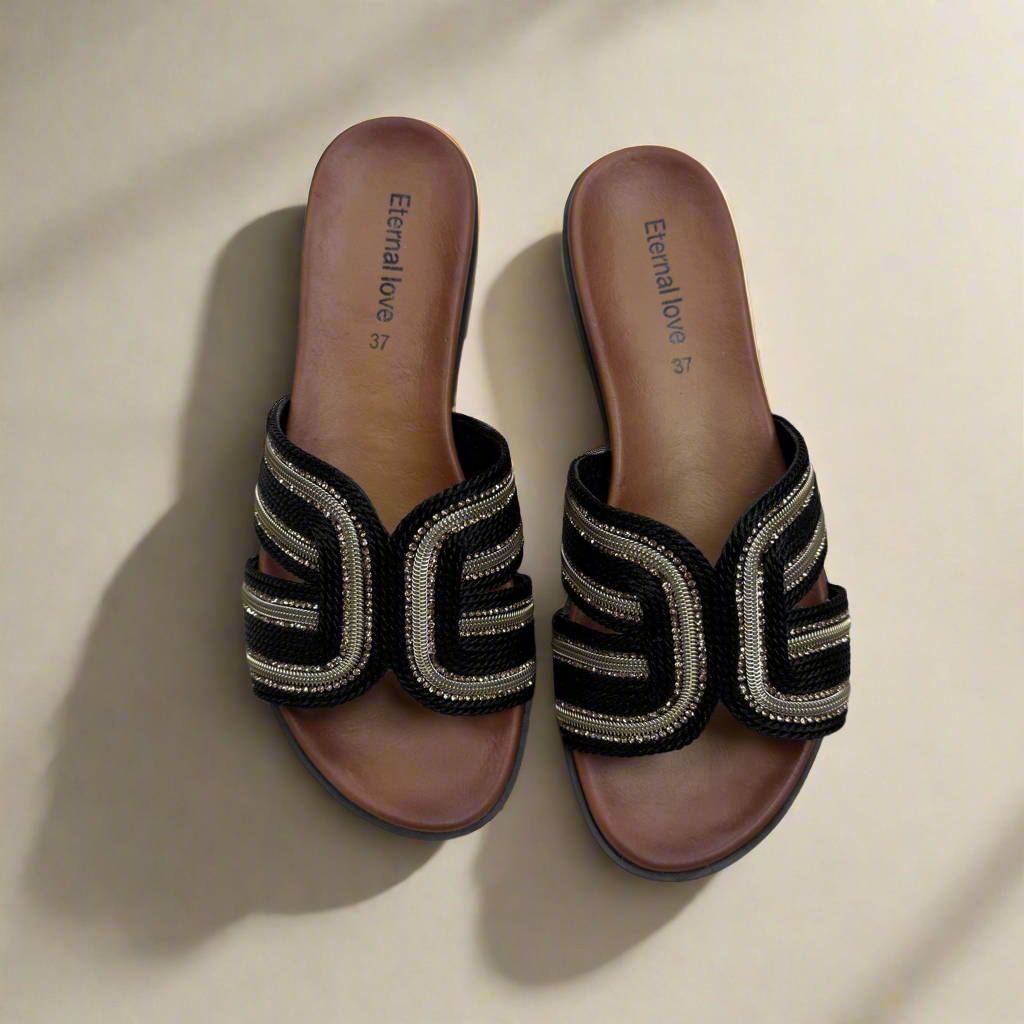OPEN-TOE SANDALS(BLACK/GOLD)