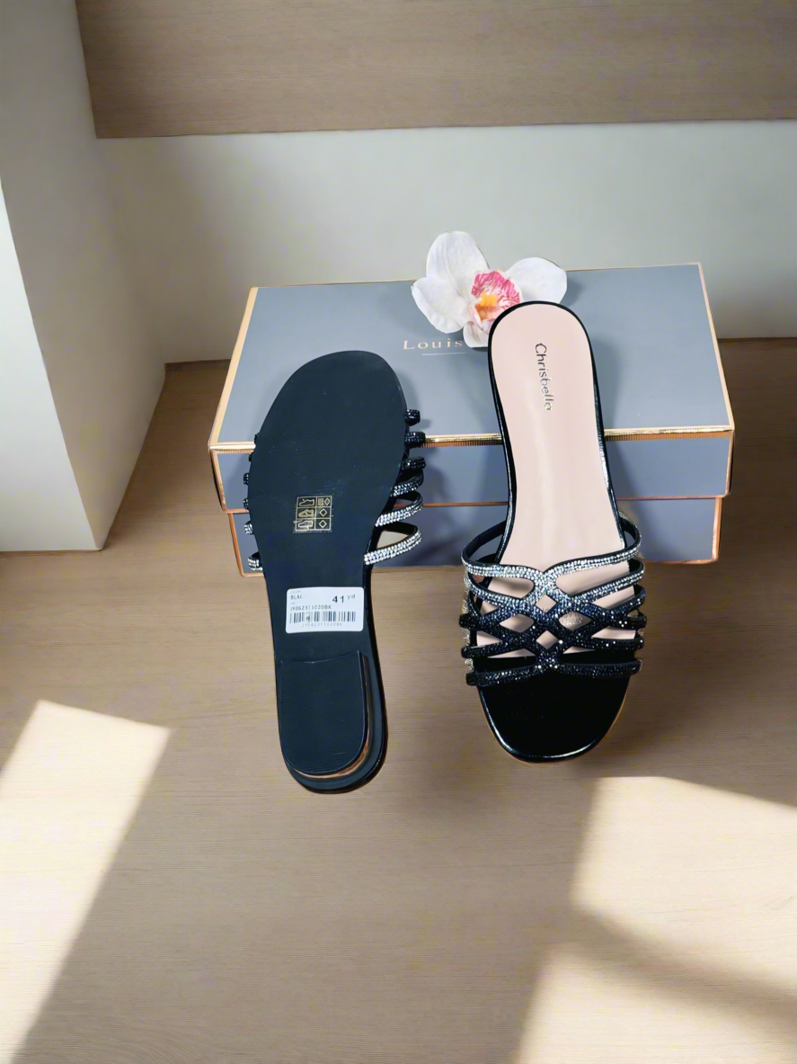 CHRISTBELLA OMBRÉ RHINESTONE SLIPPERS(SILVER-BLACK)