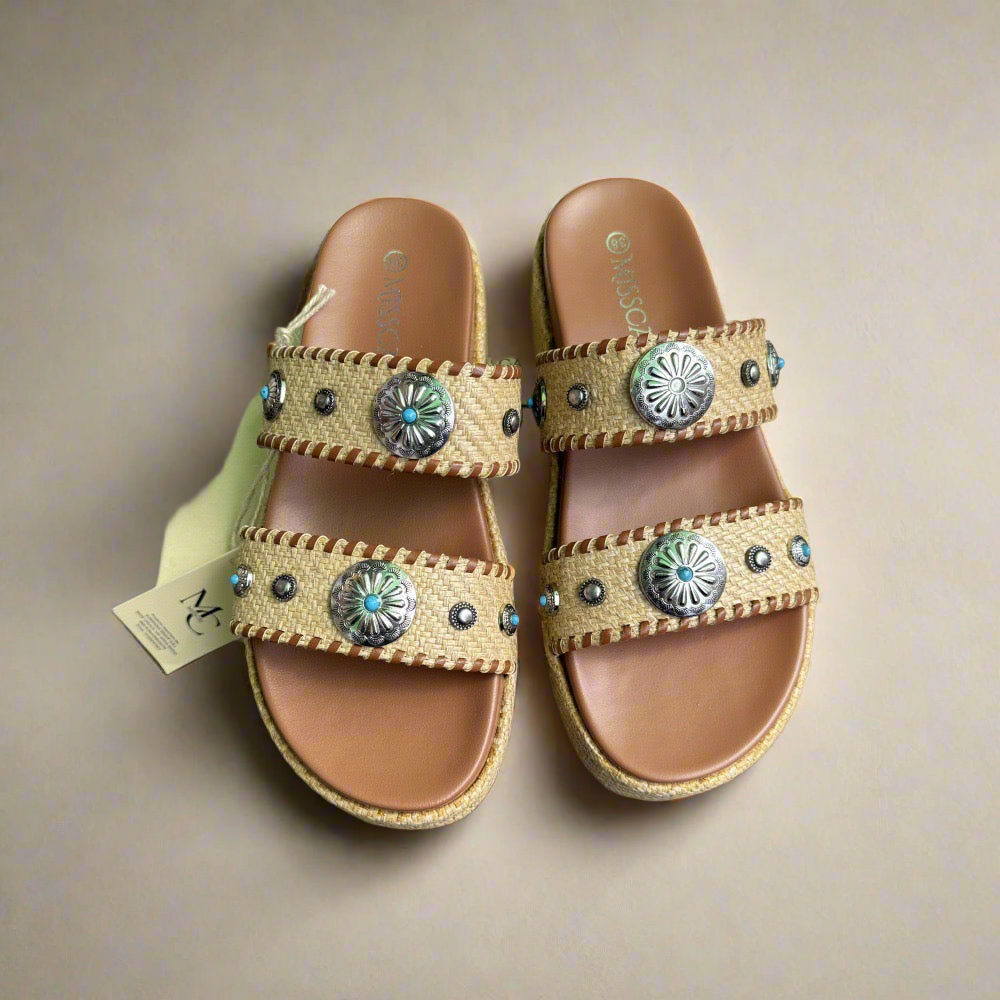 BOHO LUXE RAFFIA PLATFORM SANDALS(BEIGE)