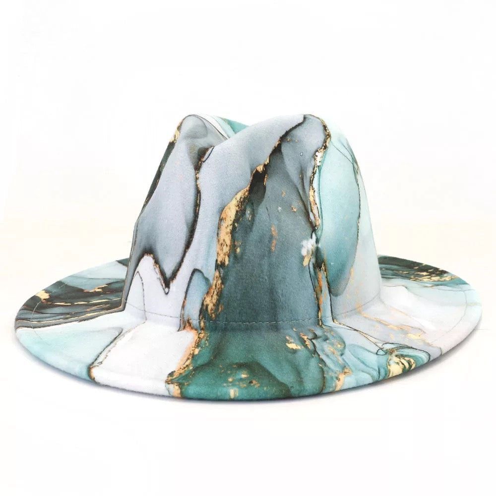 Green Marble Swirl Fedora Hat