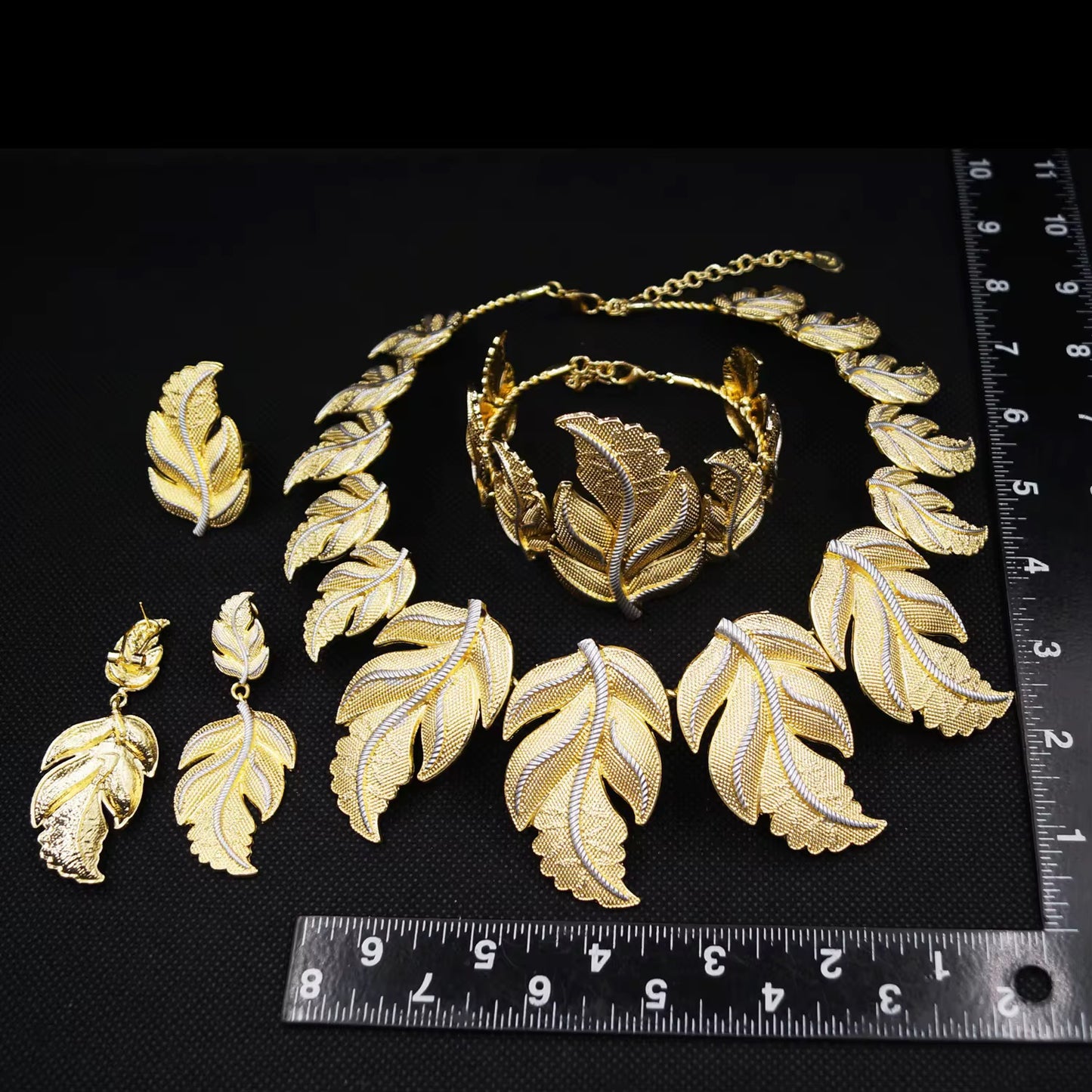 24K Regal Leaf Cascade jewelry Set