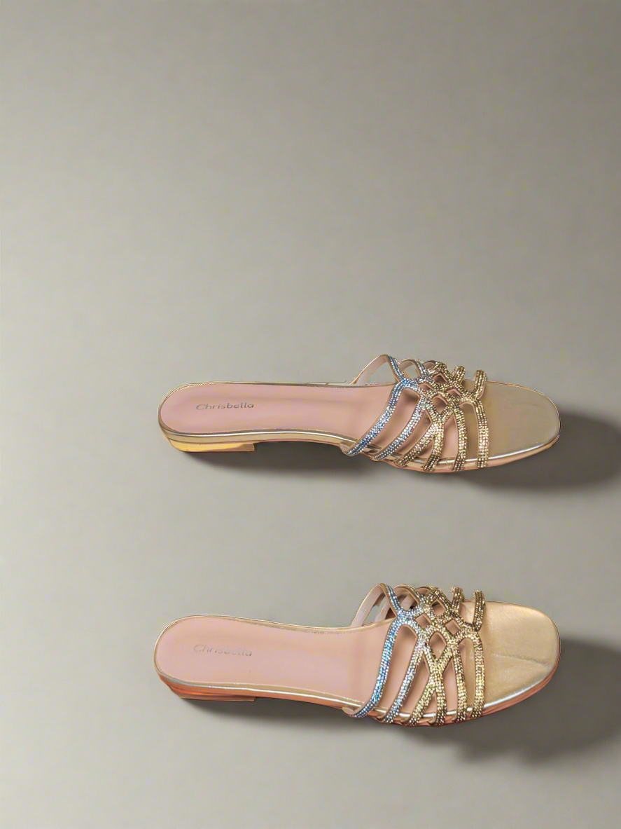 CHRISTBELLA OMBRÉ RHINESTONE SLIPPERS(SILVER-GOLD)