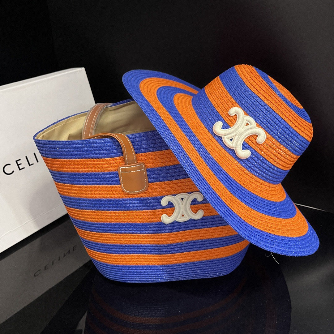 Electric Vibe Striped Hat & Tote Set(blue/orange)(PREORDER)