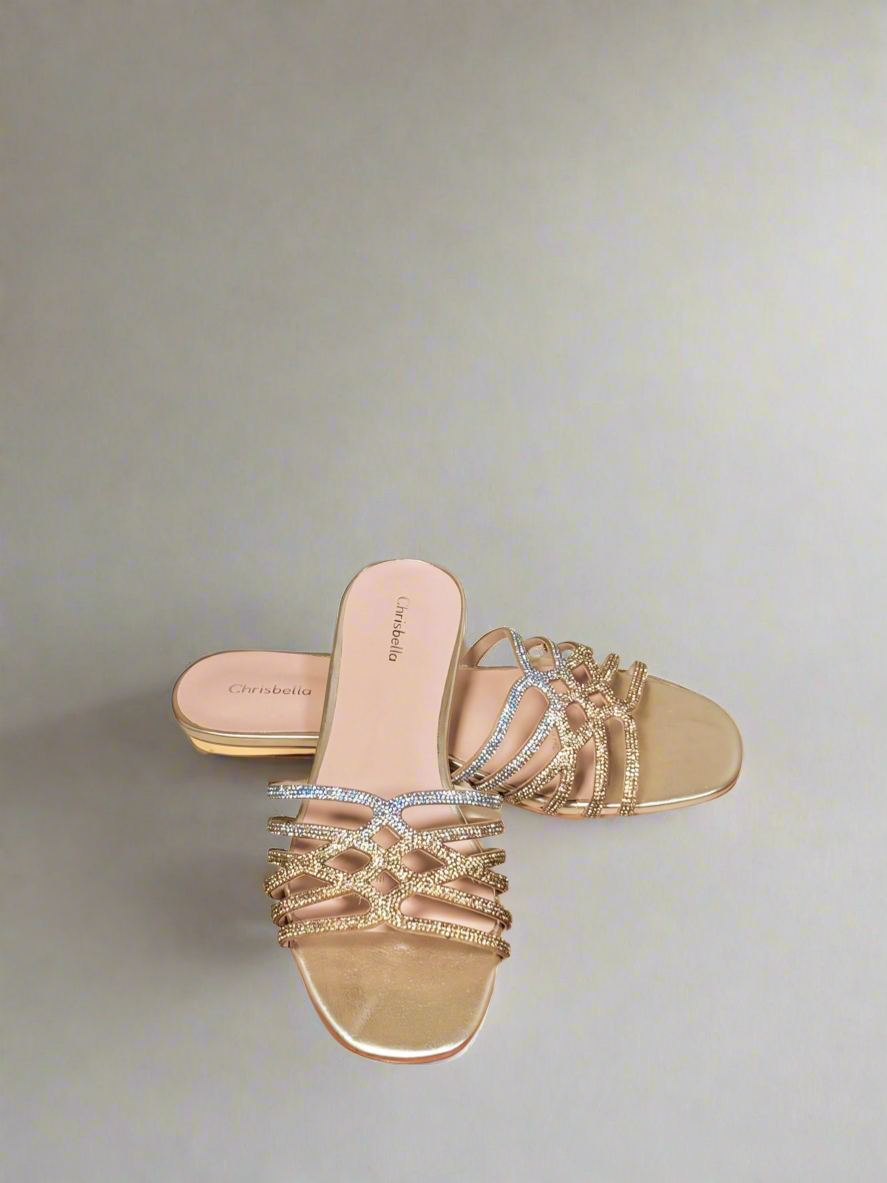 CHRISTBELLA OMBRÉ RHINESTONE SLIPPERS(SILVER-GOLD)