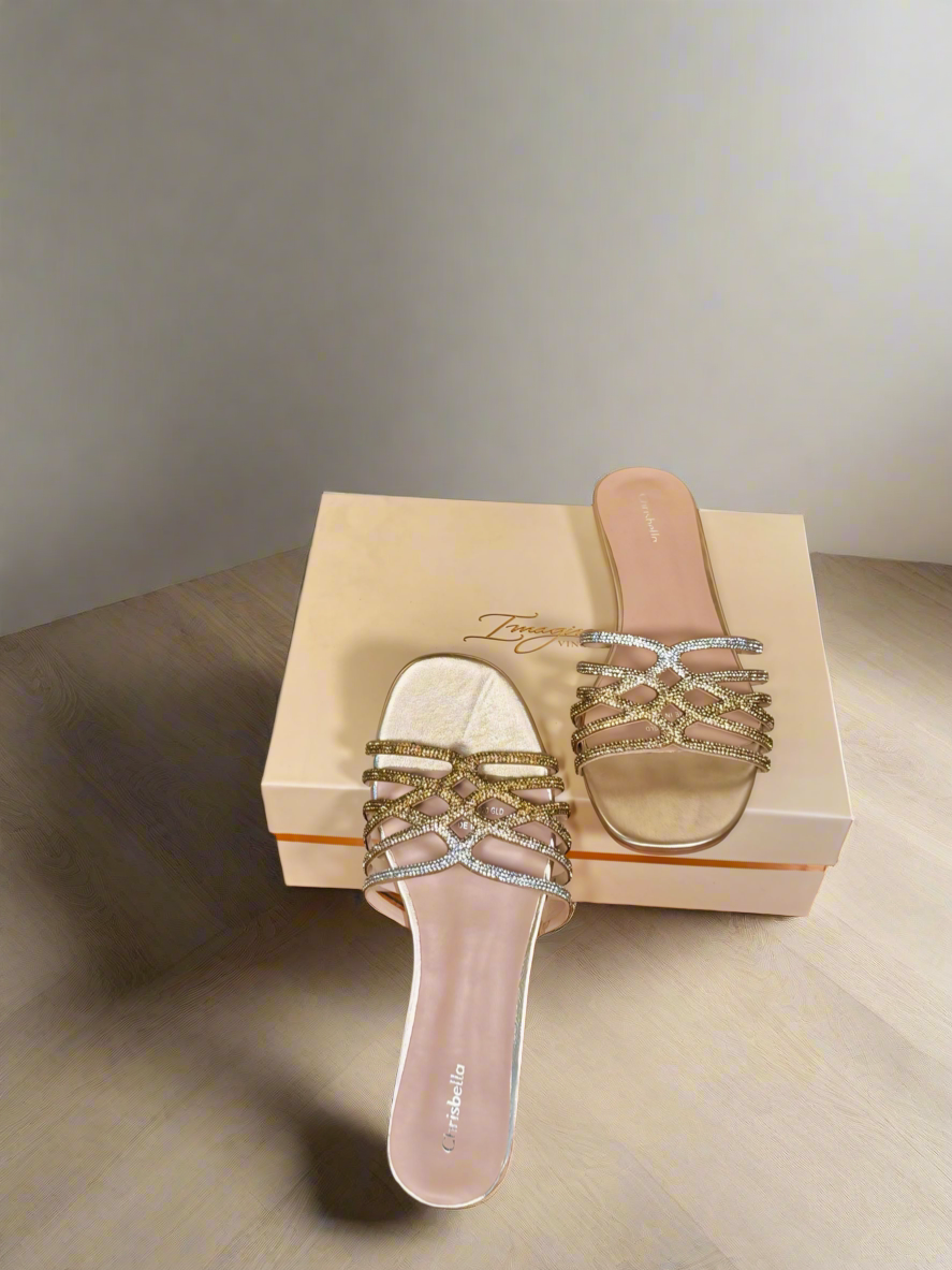 CHRISTBELLA OMBRÉ RHINESTONE SLIPPERS(SILVER-GOLD)