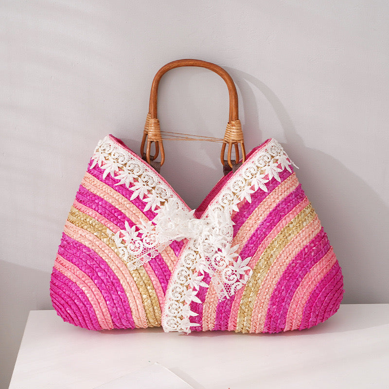 Woven straw bag(PINK)