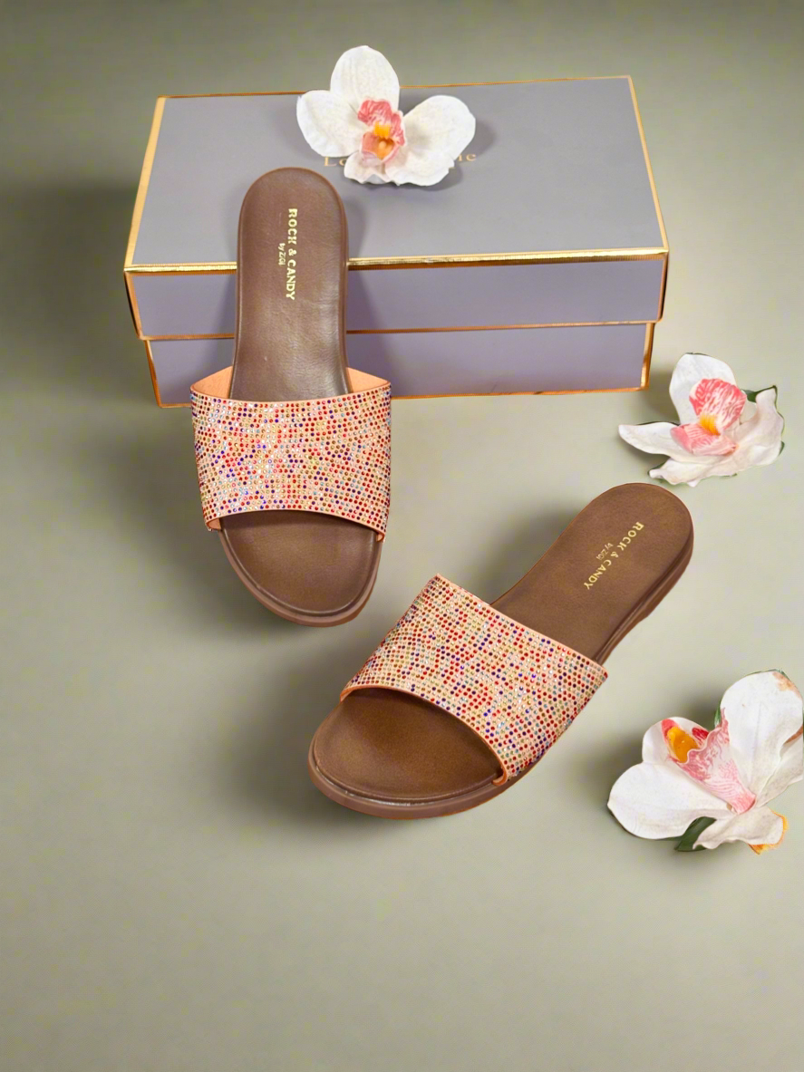 Multicolor Rhinestone Flat Slides