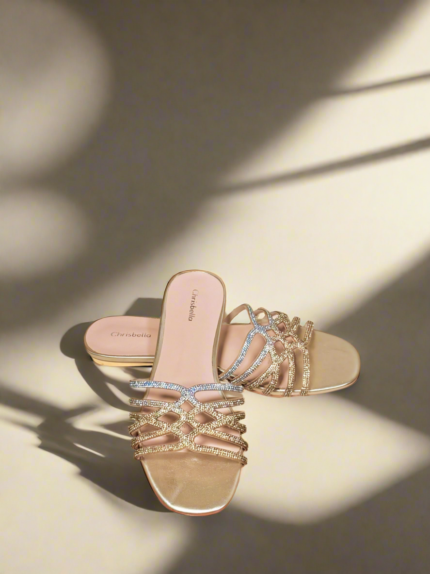CHRISTBELLA OMBRÉ RHINESTONE SLIPPERS(SILVER-GOLD)