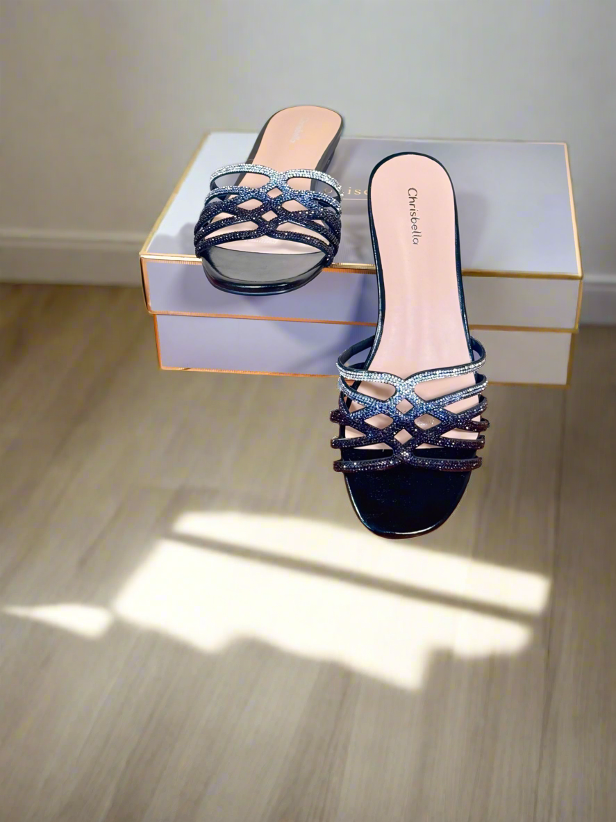 CHRISTBELLA OMBRÉ RHINESTONE SLIPPERS(SILVER-BLACK)