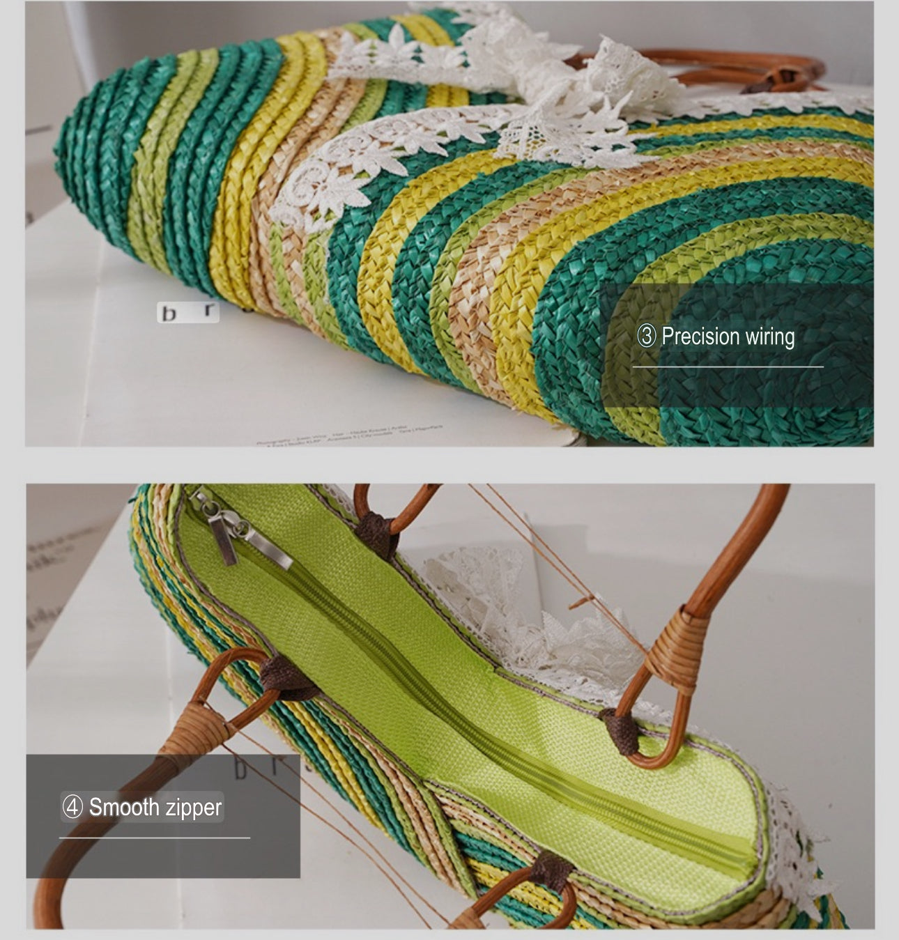 Woven straw bag(Green)