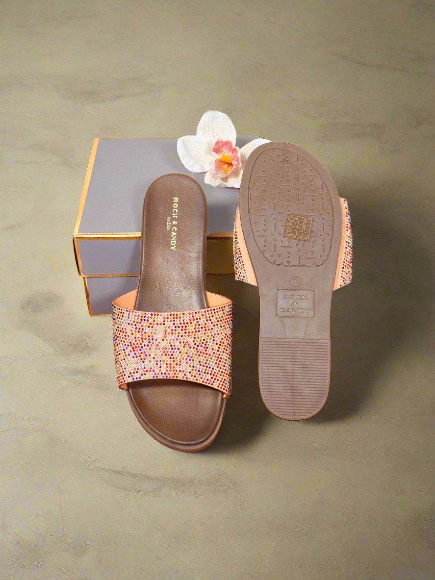 Multicolor Rhinestone Flat Slides
