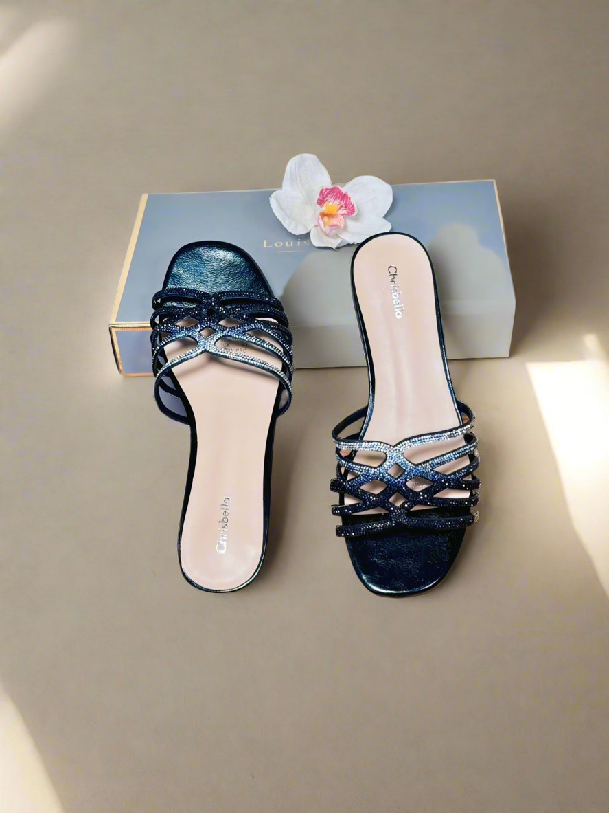 CHRISTBELLA OMBRÉ RHINESTONE SLIPPERS(SILVER-BLACK)