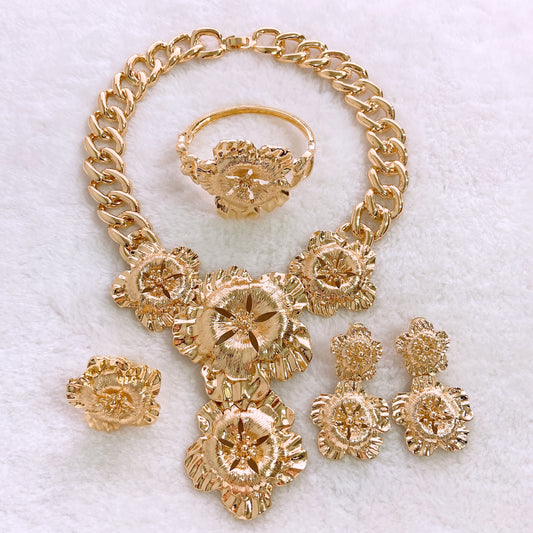 High quality 18K Chunky Bloom Italian Gold jewelry Set