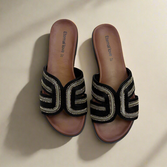 OPEN-TOE SANDALS(BLACK/GOLD)
