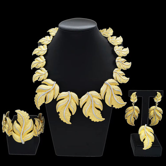24K Regal Leaf Cascade jewelry Set