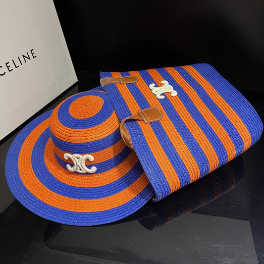 Electric Vibe Striped Hat & Tote Set(blue/orange)(PREORDER)