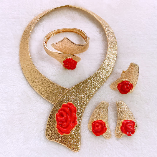 18K 
High quality Scarlet Rose Texture Jewelry Set(GOLD)