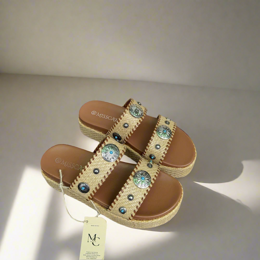 BOHO LUXE RAFFIA PLATFORM SANDALS(BEIGE)