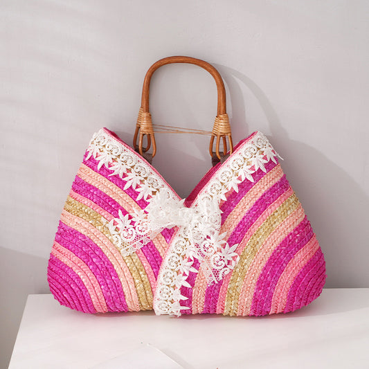 Woven straw bag(PINK)