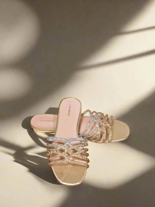 CHRISTBELLA OMBRÉ RHINESTONE SLIPPERS(SILVER-GOLD)