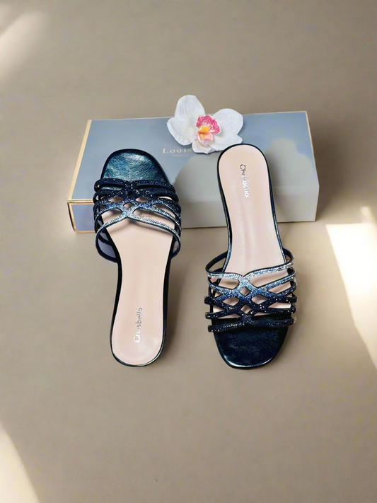CHRISTBELLA OMBRÉ RHINESTONE SLIPPERS(SILVER-BLACK)