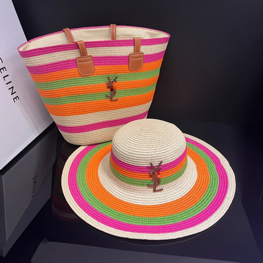 Tropical Vibes Neon Stripe Hat & Tote Set (PREORDER)